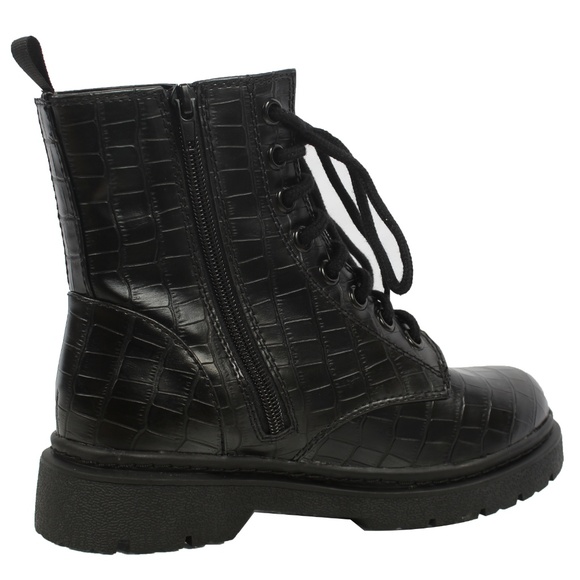 Size 6 Black Crocodile Lace Up Lug Sole Military - Picture 3 of 7